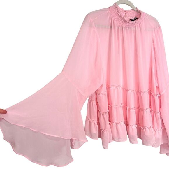 Torrid Blouse Chiffon Mock Neck Top Ruffle Tiered Sheer Long Sleeve Flowy 3 3x - Picture 4 of 14
